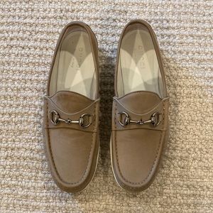 Tan Gucci suede loafer